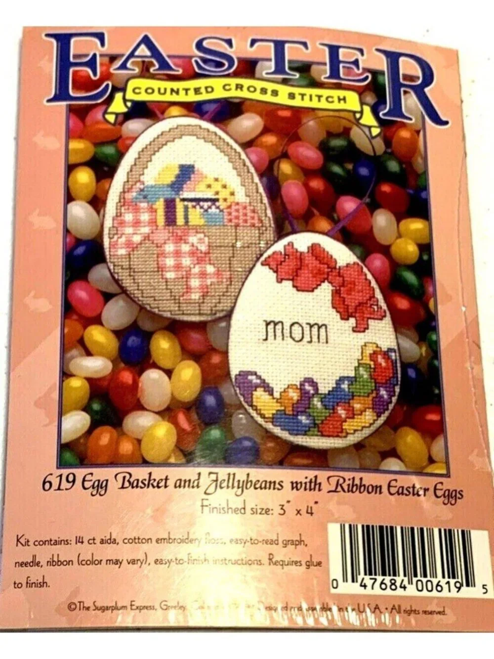 Cross Stitch Kit Sugarplum Express Egg Basket & Jellybeans Eggs EASTER Moms Day